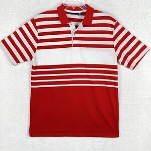 VTG 80s Mervyns Mens Collection Polo Shirt L Red White Stripe Classic Preppy USA